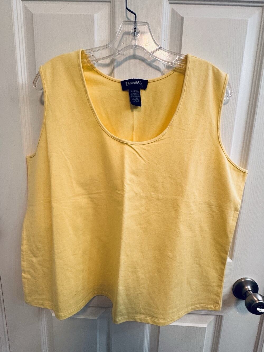 Denim Co XL Yellow Sleeveless Top Scoop Neck Stretch Cotton Blend